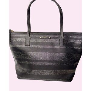 Kate Spade Black Glitter Stripe Tote Bag